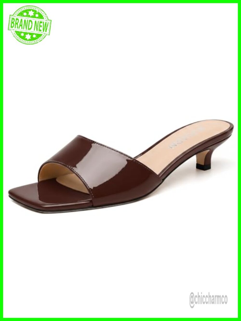 Kitten Heel Slip On Mule Sandals Square Open Toe Patent Dress Shoes